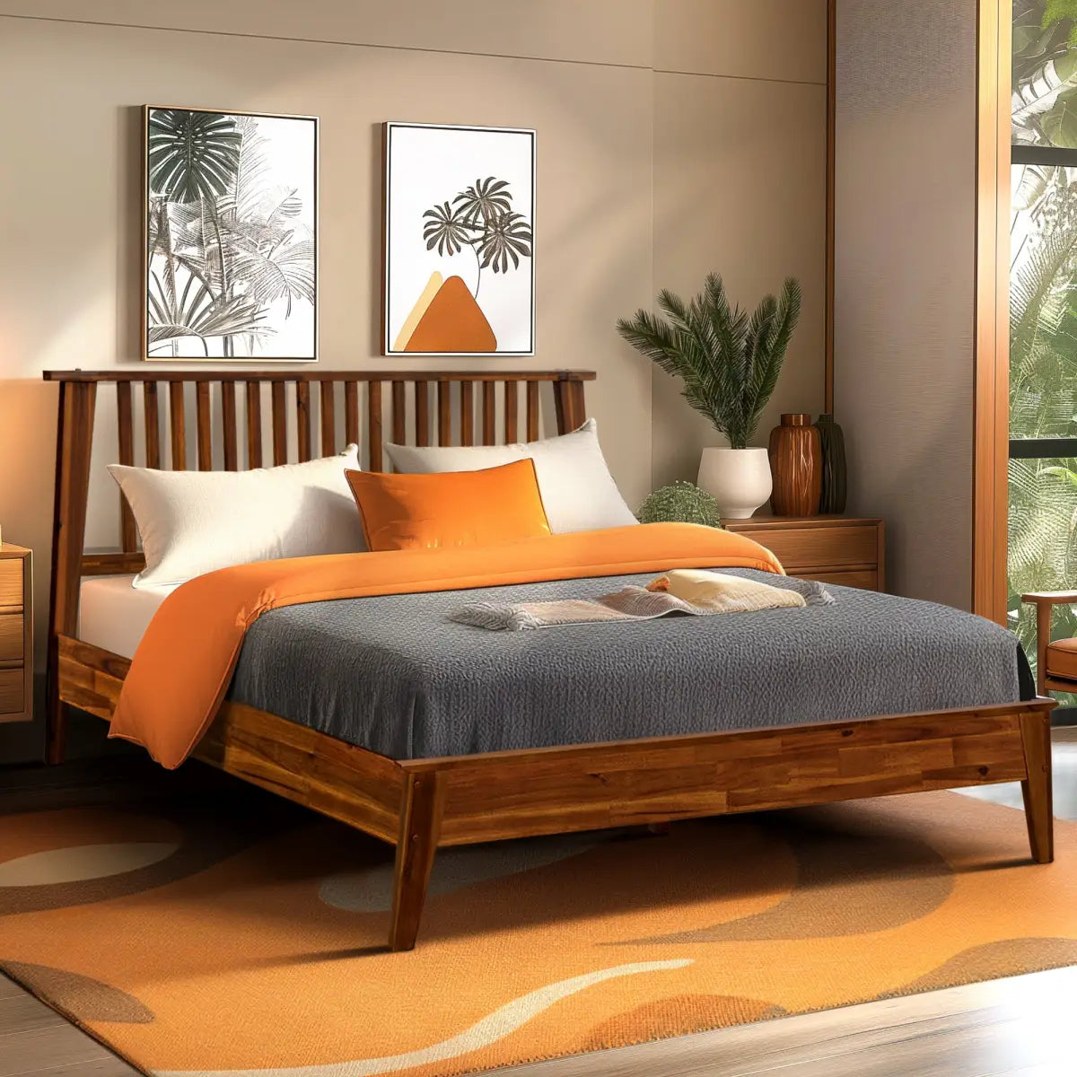 Solid Wood Bed Frame - Acacia - Durable Style and Comfort - Megsu