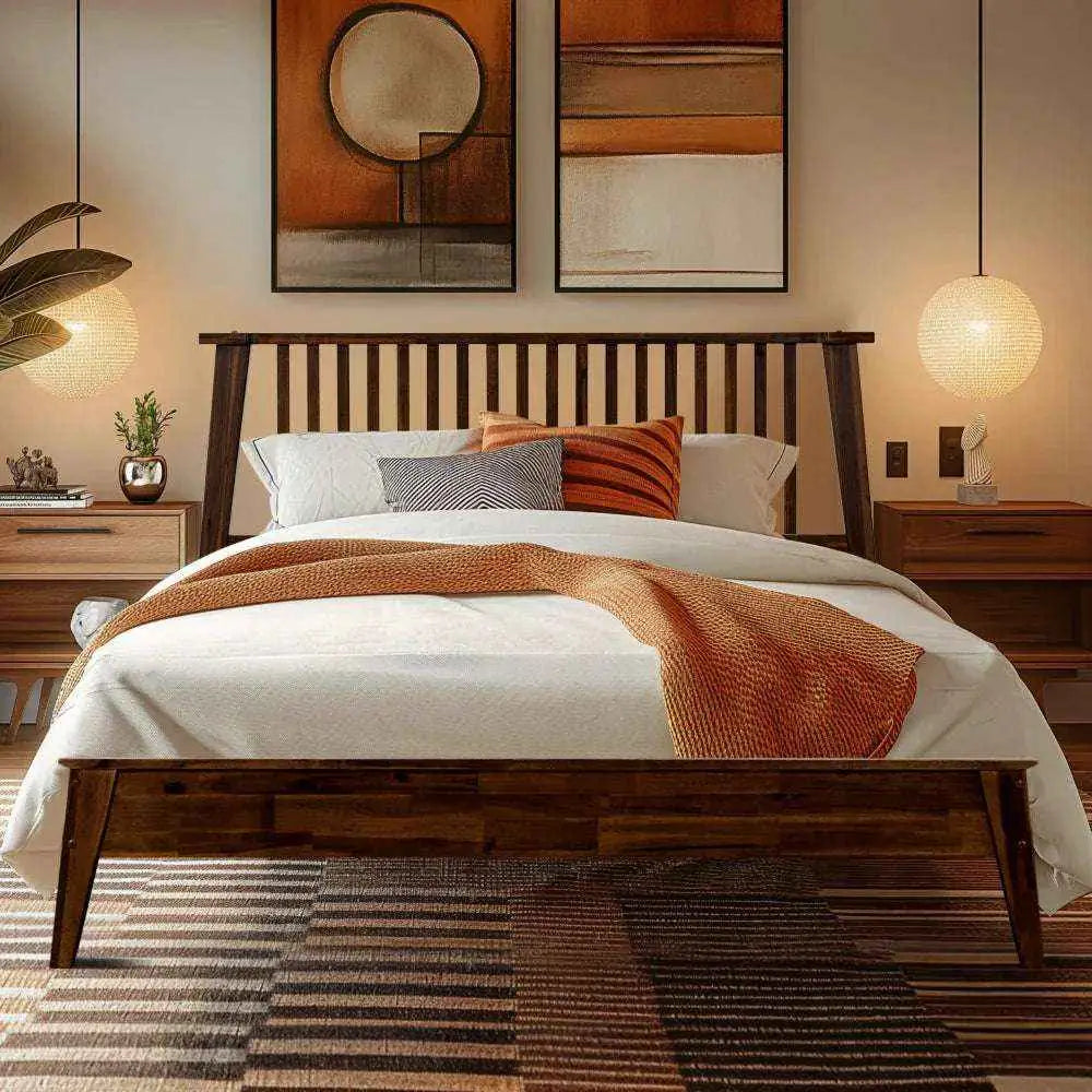 Solid Wood Bed Frame - Acacia - Durable Style and Comfort - Only Bed / Chocolate / Queen - Megsu