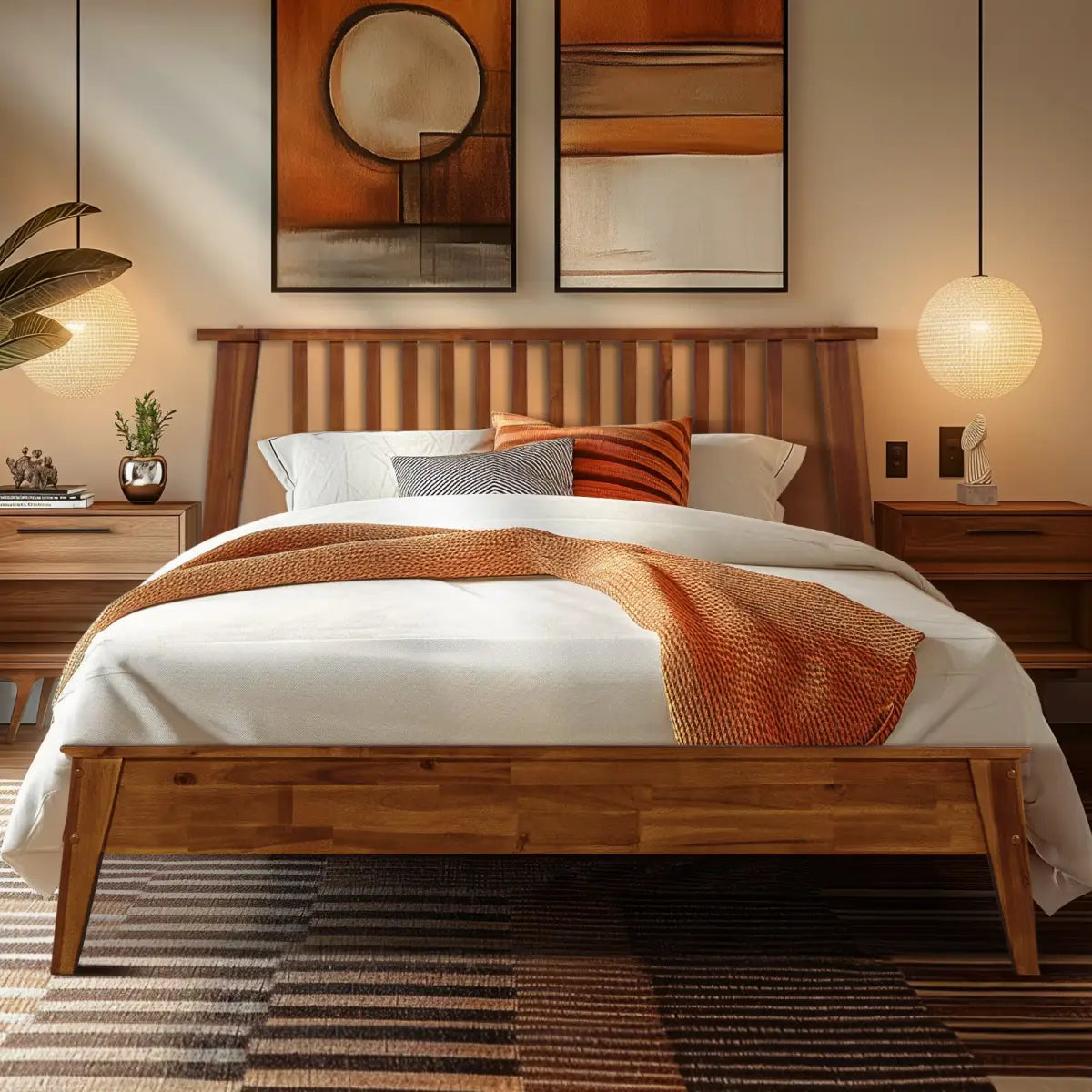 Solid Wood Bed Frame - Acacia - Durable Style and Comfort - Only Bed / Walnut / Queen - Megsu