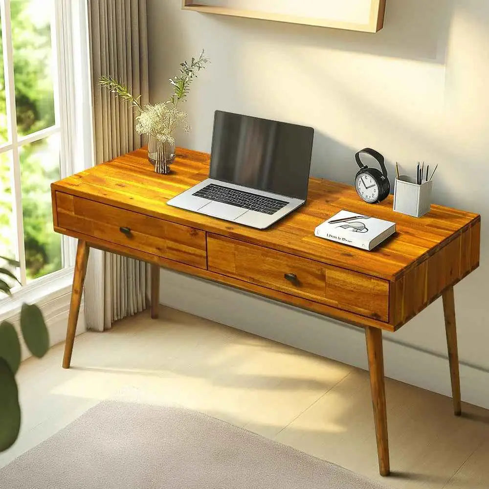 Work Desk with Drawers - Acacia 48’’ Solid Wood - for Functional Home Office - Megsu