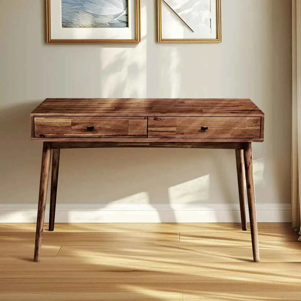 Work Desk with Drawers - Acacia 48’’ Solid Wood - for Functional Home Office - Walnut - Megsu