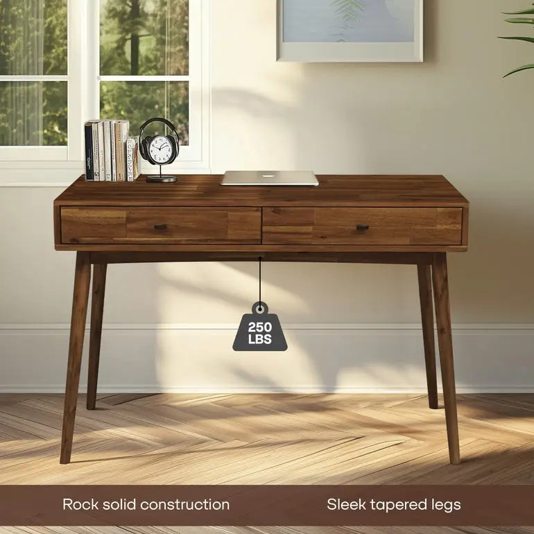 Work Desk with Drawers - Acacia 48’’ Solid Wood - for Functional Home Office - Megsu