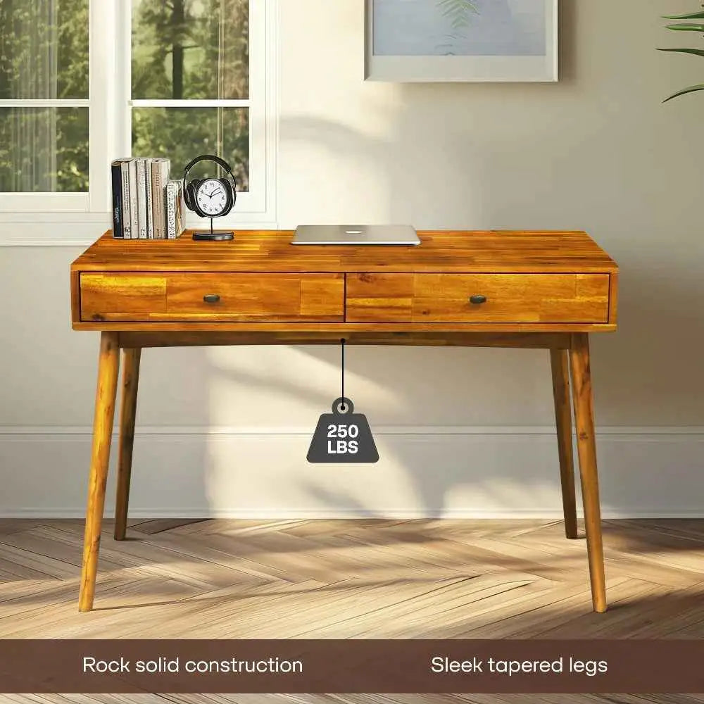 Work Desk with Drawers - Acacia 48’’ Solid Wood - for Functional Home Office - Megsu