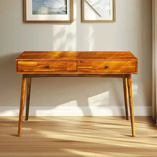 Work Desk with Drawers - Acacia 48’’ Solid Wood - for Functional Home Office - Caramel - Megsu