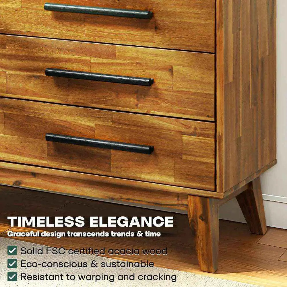 Solid Wood Dresser - Acacia Wood - Timeless Elegance and Durability - Megsu