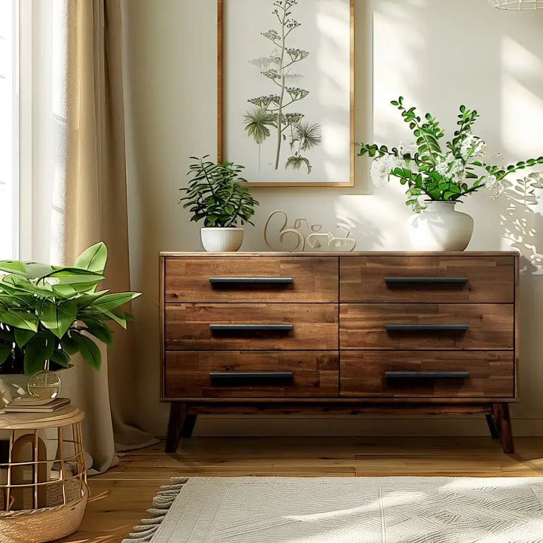 Solid Wood Dresser - Acacia Wood - Timeless Elegance and Durability - Megsu