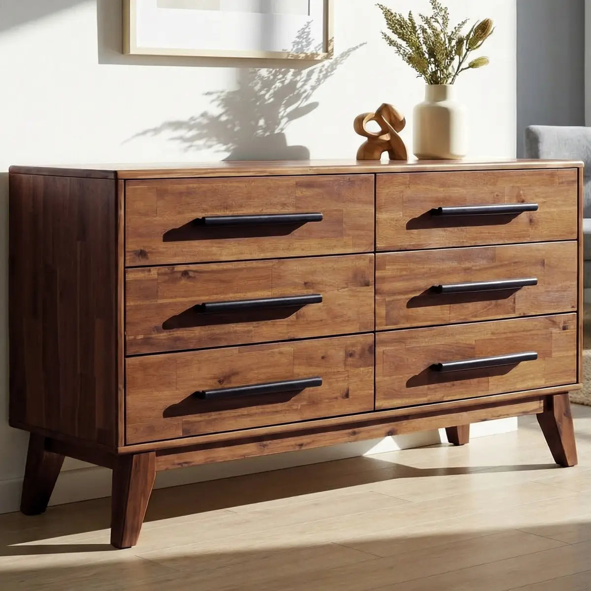 Solid Wood Dresser - Acacia Wood - Timeless Elegance and Durability - Walnut - Megsu