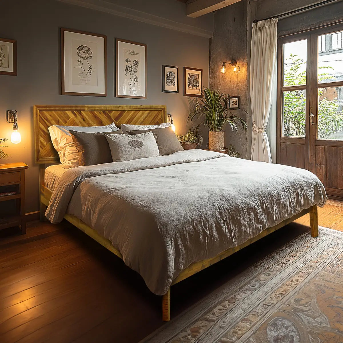 Solid Wood Bed Frame - Acacia Wood Deluxe - Megsu