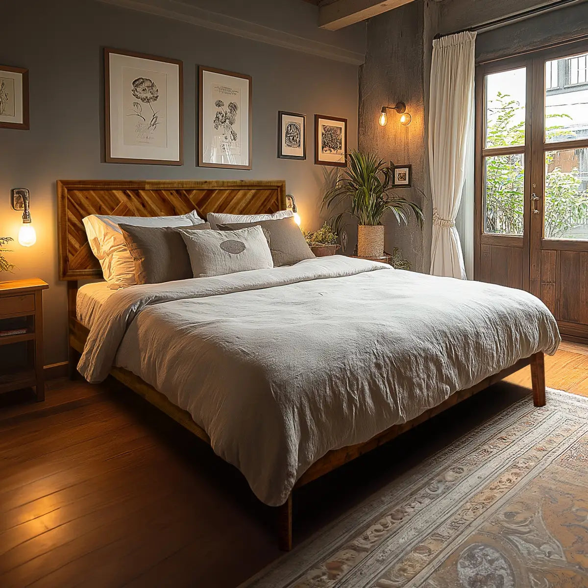 Solid Wood Bed Frame - Acacia Wood Deluxe - Megsu