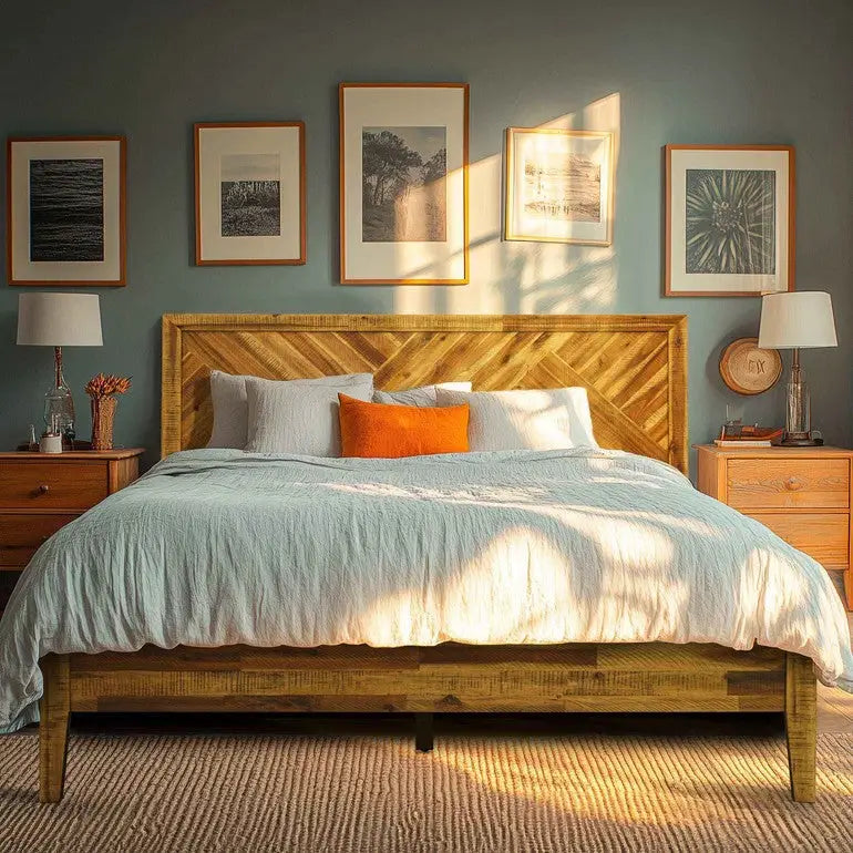 Solid Wood Bed Frame - Acacia Wood Deluxe - Early American / King - Megsu