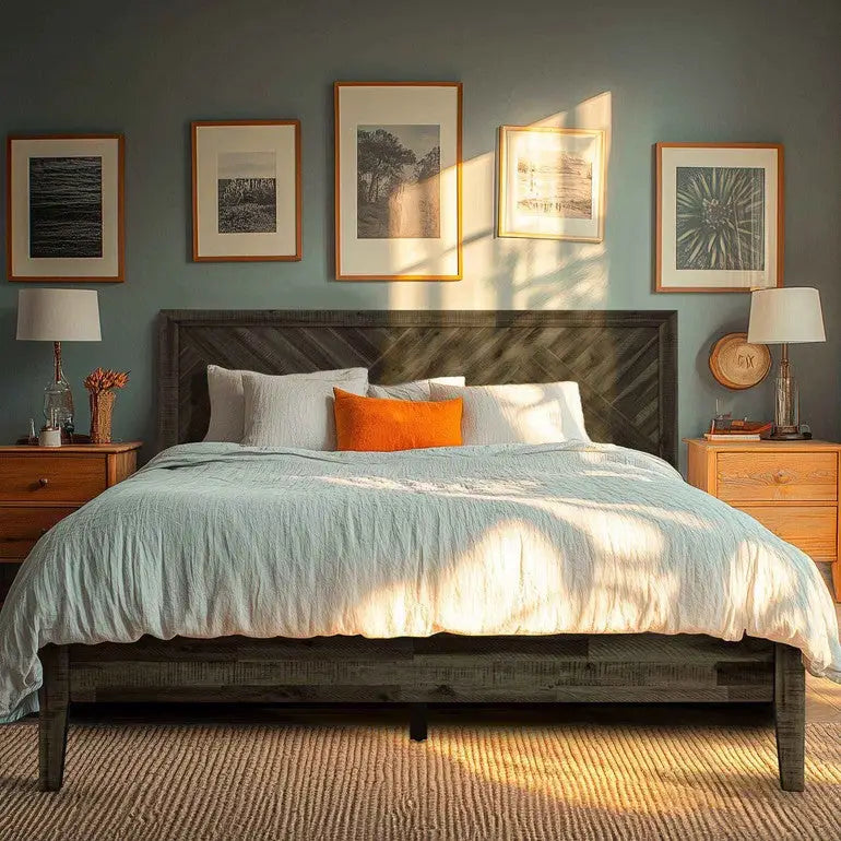 Solid Wood Bed Frame - Acacia Wood Deluxe - Ebony / King - Megsu
