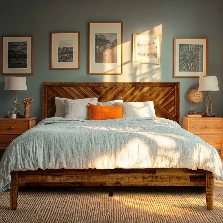 Solid Wood Bed Frame - Acacia Wood Deluxe - Walnut / King - Megsu