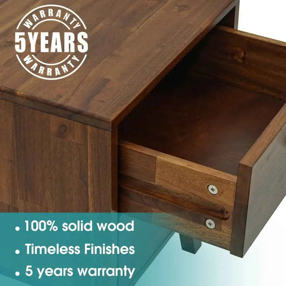 Solid Wood Nightstand - Acacia Silvia 2-Drawer Modern - Megsu