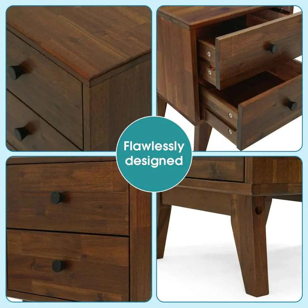 Solid Wood Nightstand - Acacia Silvia 2-Drawer Modern - Megsu