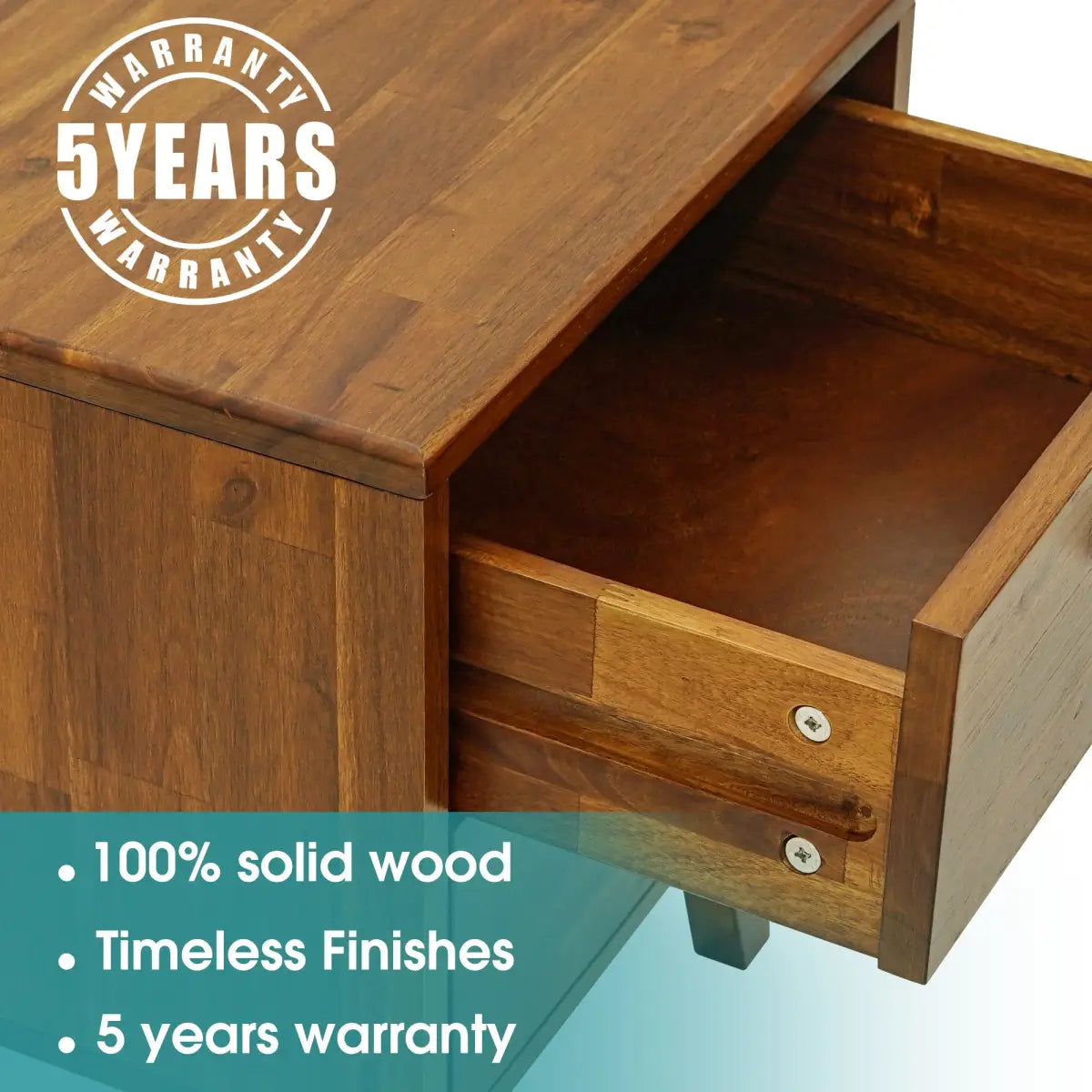Solid Wood Nightstand - Acacia Silvia 2-Drawer Modern - Megsu