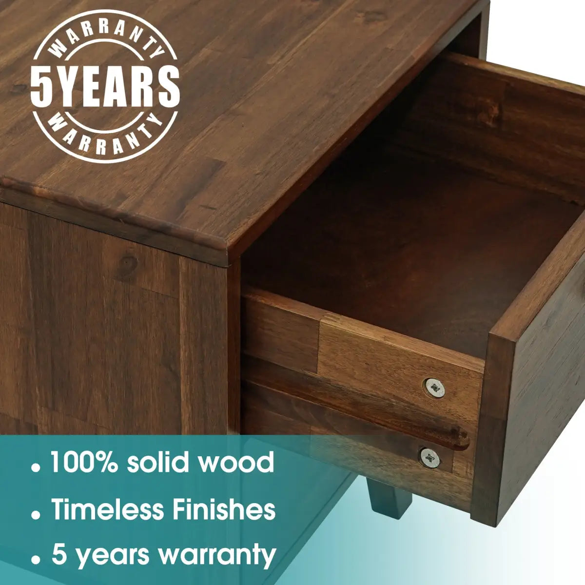 Solid Wood Nightstand - Acacia Silvia 2-Drawer Modern - Megsu