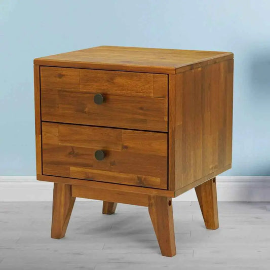 Solid Wood Nightstand - Acacia Silvia 2-Drawer Modern - Caramel - Megsu
