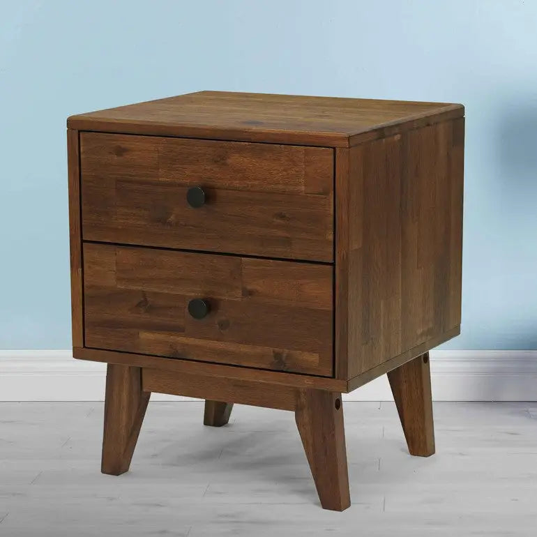 Solid Wood Nightstand - Acacia Silvia 2-Drawer Modern - Chocolate - Megsu