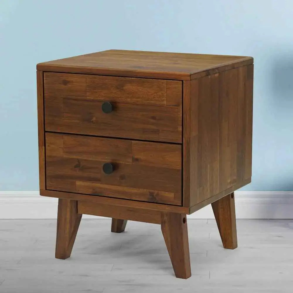 Solid Wood Nightstand - Acacia Silvia 2-Drawer Modern - Walnut - Megsu
