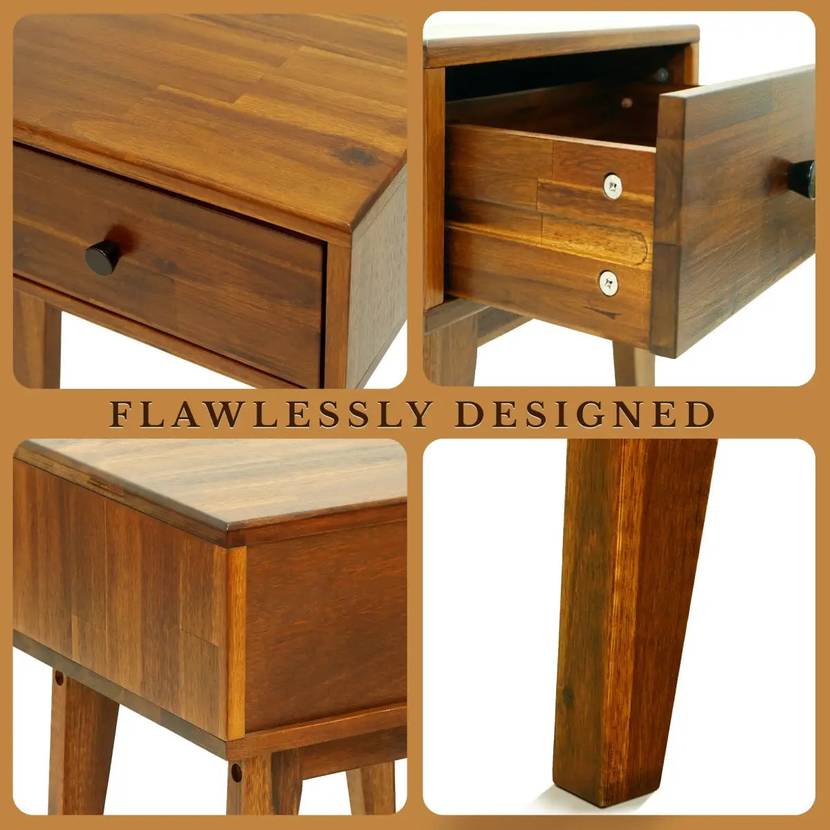 Solid Wood Nightstand - Acacia 1-Drawer - for Stylish Storage - Megsu