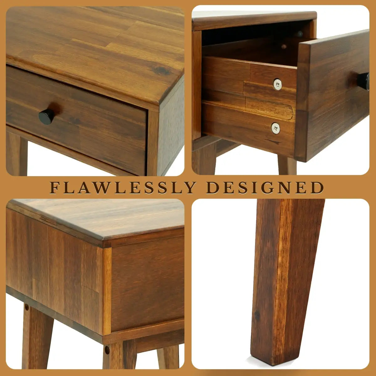Solid Wood Nightstand - Acacia 1-Drawer - for Stylish Storage - Megsu
