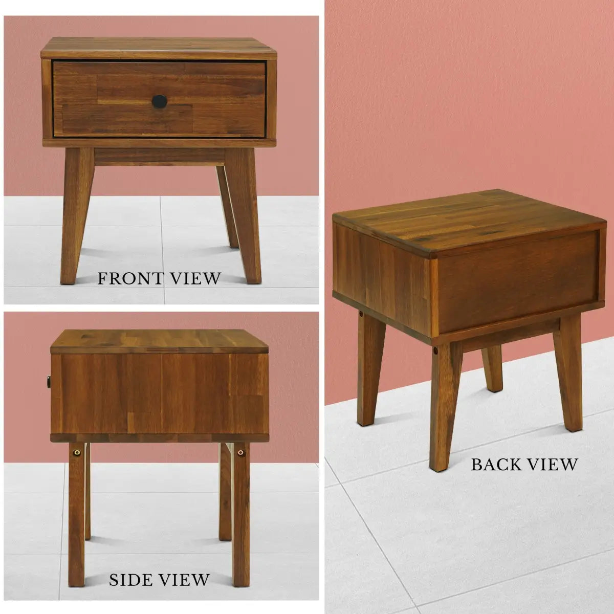 Solid Wood Nightstand - Acacia 1-Drawer - for Stylish Storage - Megsu