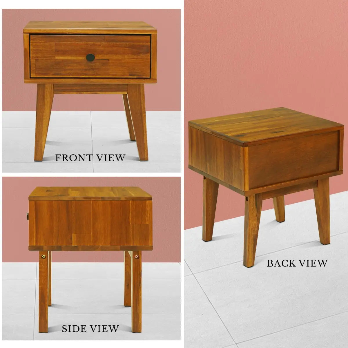 Solid Wood Nightstand - Acacia 1-Drawer - for Stylish Storage - Megsu