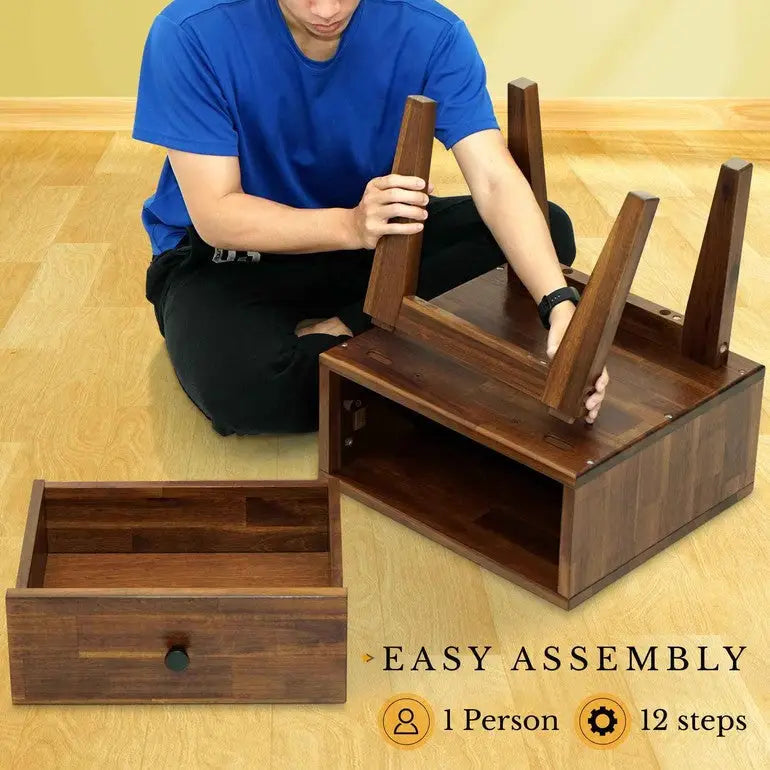 Solid Wood Nightstand - Acacia 1-Drawer - for Stylish Storage - Megsu