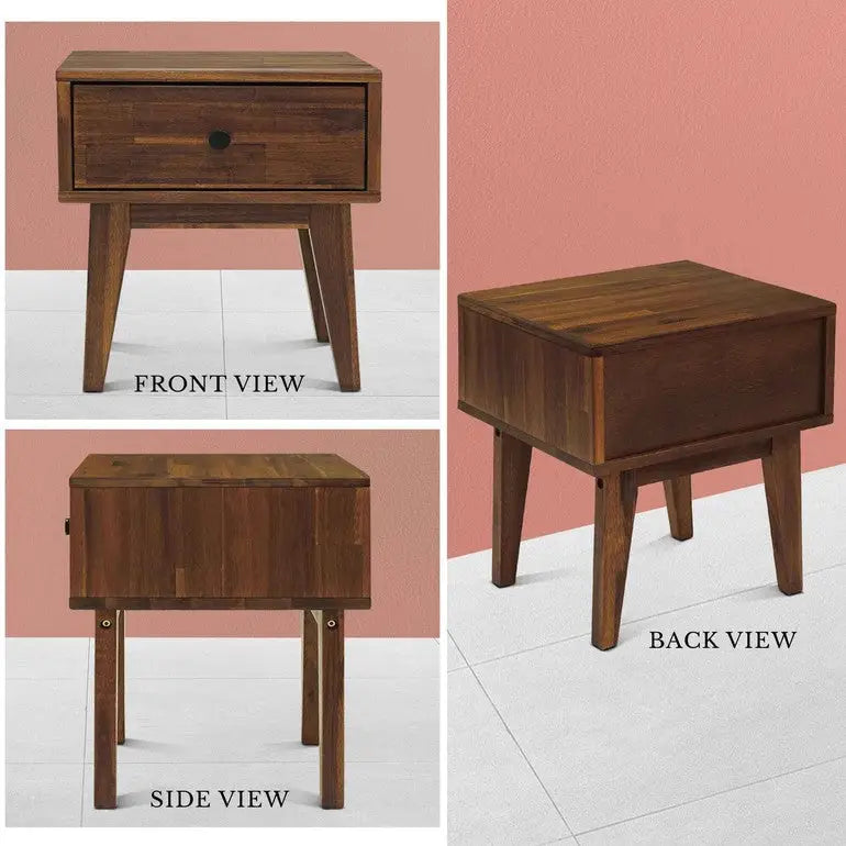 Solid Wood Nightstand - Acacia 1-Drawer - for Stylish Storage - Megsu