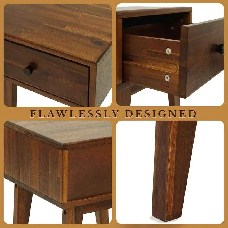 Solid Wood Nightstand - Acacia 1-Drawer - for Stylish Storage - Megsu