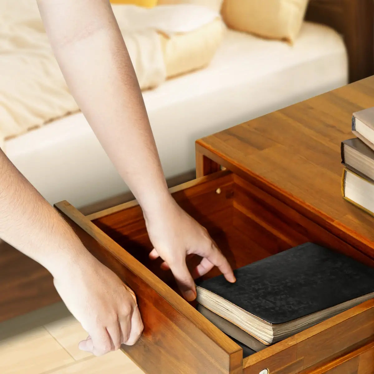 Solid Wood Nightstand - Acacia 1-Drawer - for Stylish Storage - Megsu