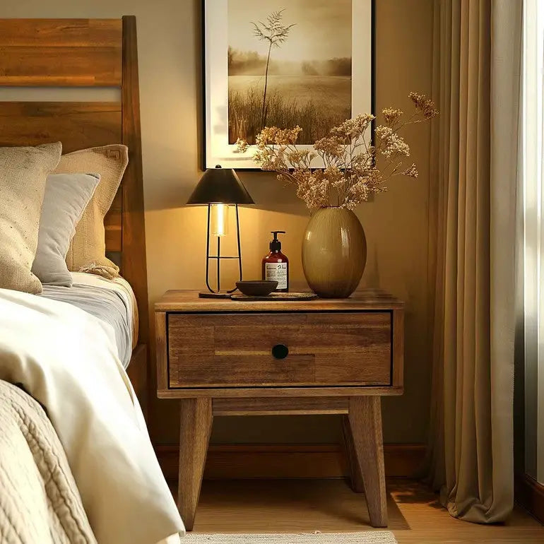 Solid Wood Nightstand - Acacia 1-Drawer - for Stylish Storage - Megsu