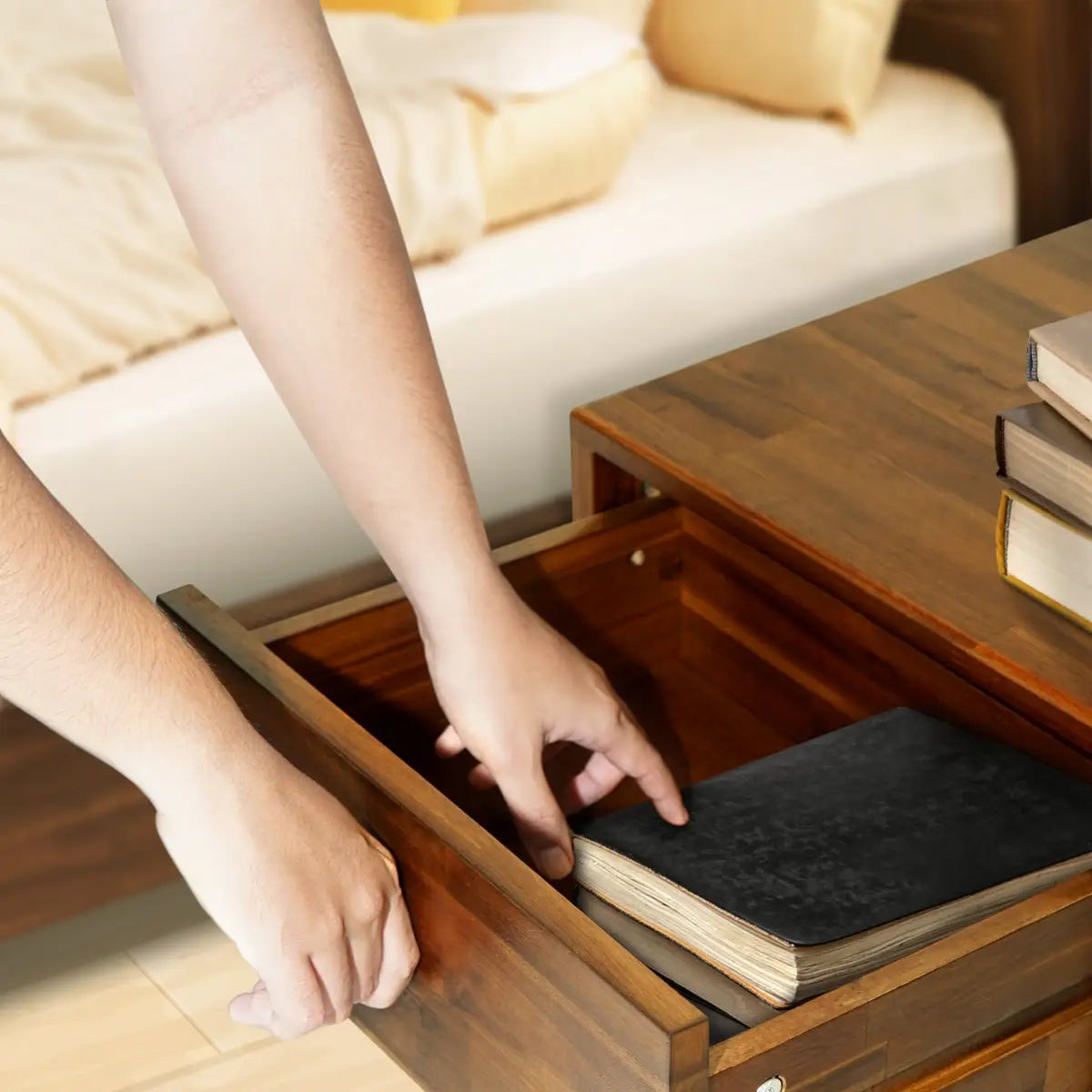 Solid Wood Nightstand - Acacia 1-Drawer - for Stylish Storage - Megsu