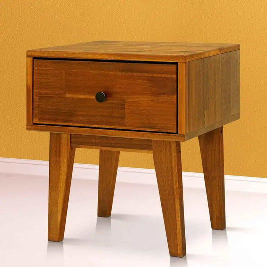 Solid Wood Nightstand - Acacia 1-Drawer - for Stylish Storage - Caramel - Megsu
