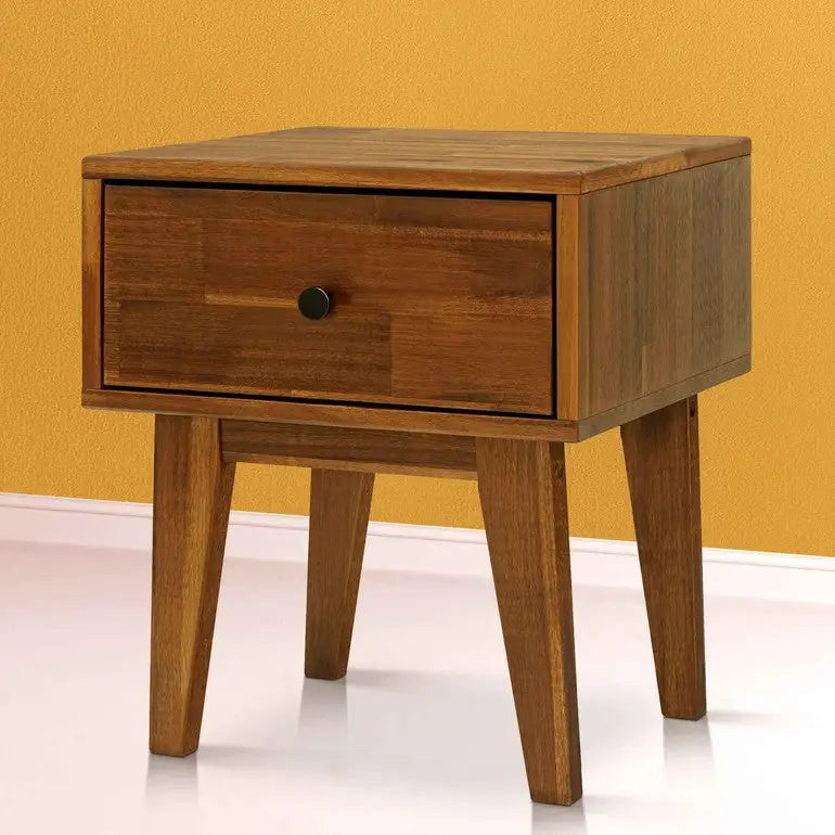 Solid Wood Nightstand - Acacia 1-Drawer - for Stylish Storage - Walnut - Megsu