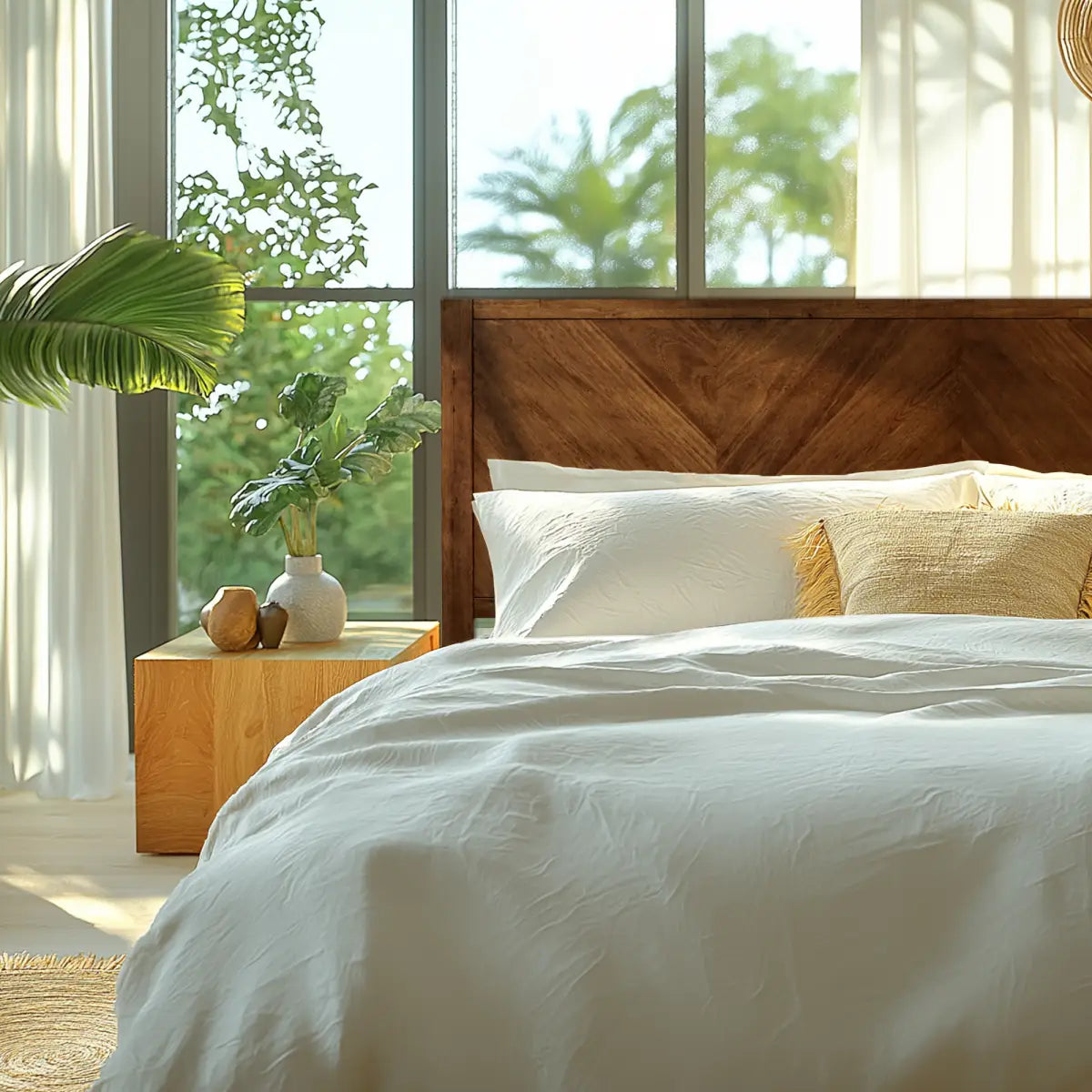 Acacia Wood Bed Frame - Deluxe Platform Bed - Megsu