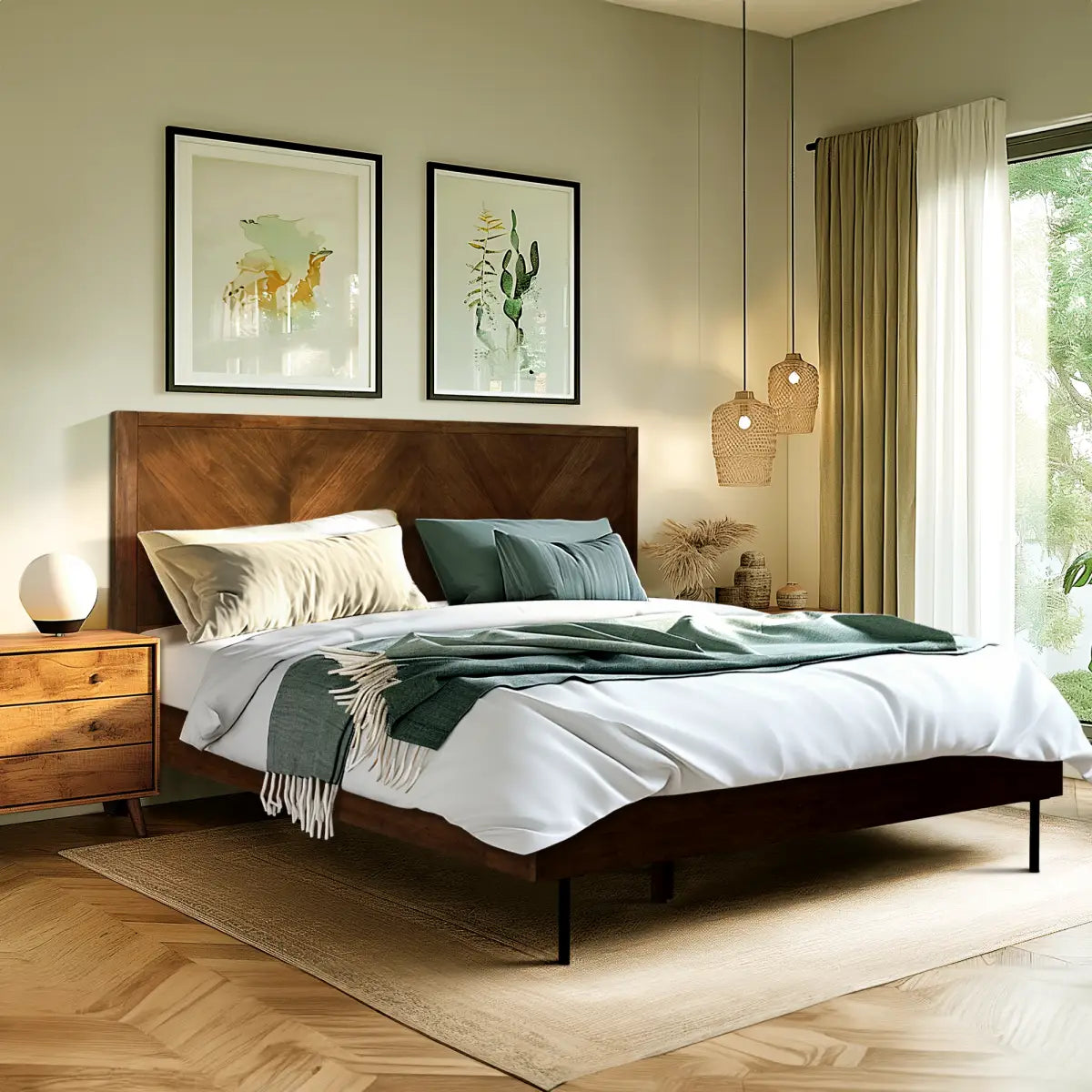 Acacia Wood Bed Frame - Deluxe Platform Bed - Megsu