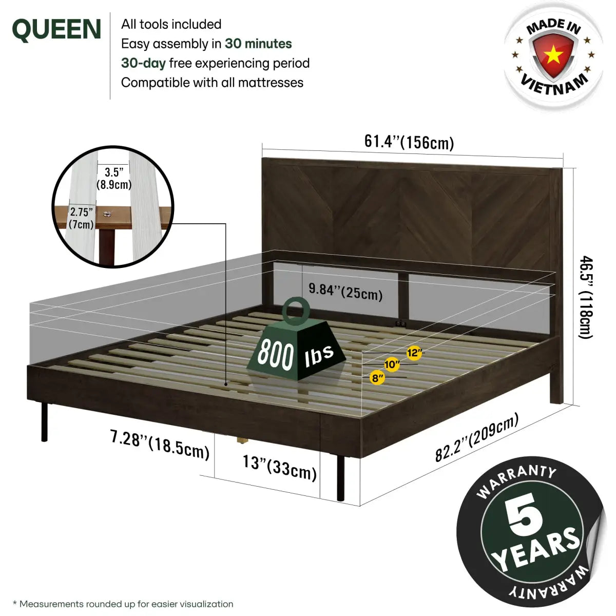 Acacia Wood Bed Frame - Deluxe Platform Bed - Megsu