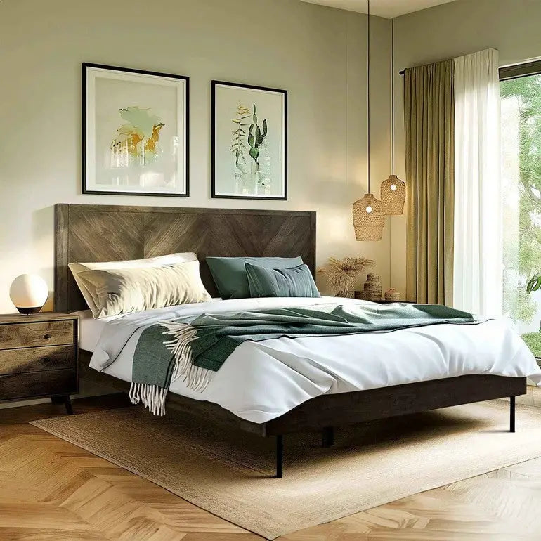 Acacia Wood Bed Frame - Deluxe Platform Bed - Megsu