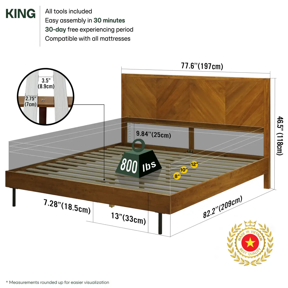 Acacia Wood Bed Frame - Deluxe Platform Bed - Megsu