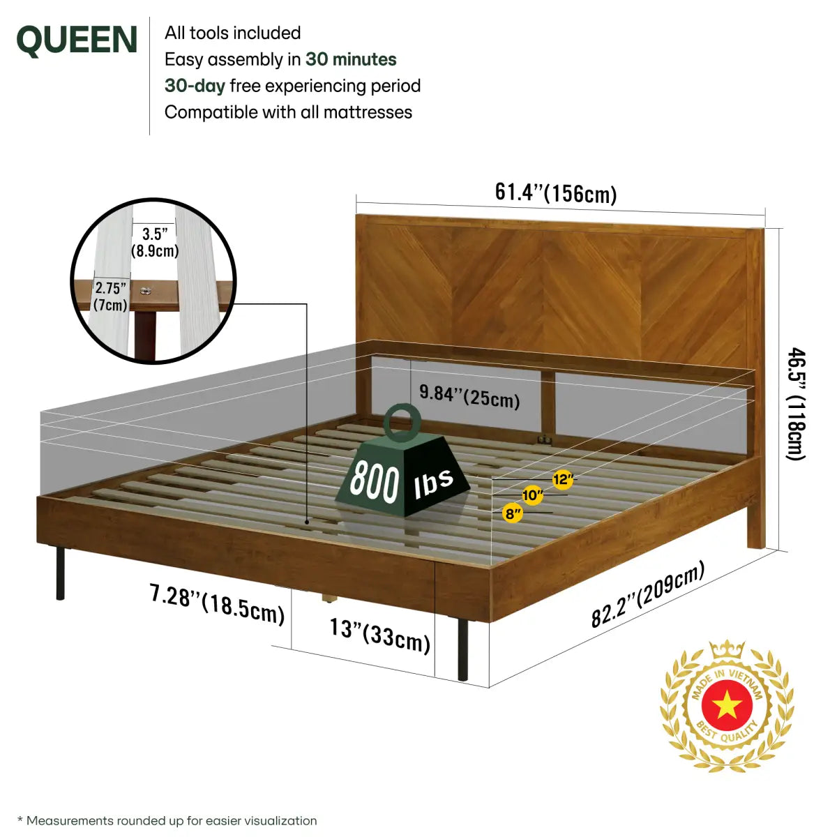 Acacia Wood Bed Frame - Deluxe Platform Bed - Megsu