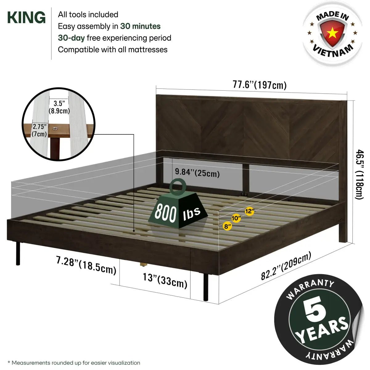Acacia Wood Bed Frame - Deluxe Platform Bed - Megsu