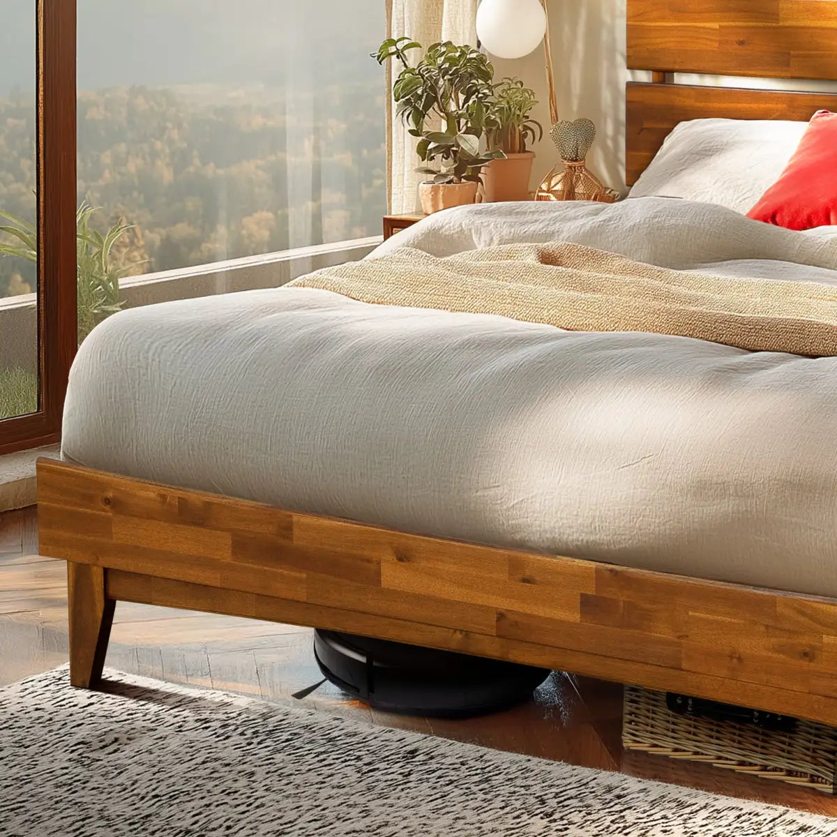 Solid Wood Bed Frame - Acacia - Stylish Bedroom - Megsu