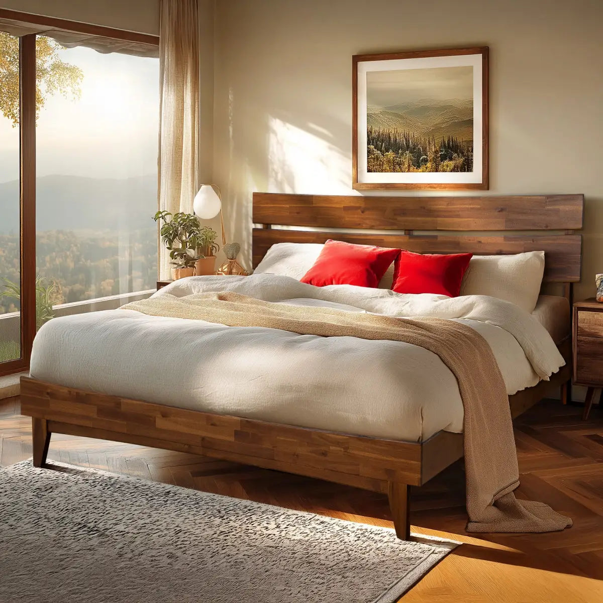 Solid Wood Bed Frame - Acacia - Stylish Bedroom - Megsu