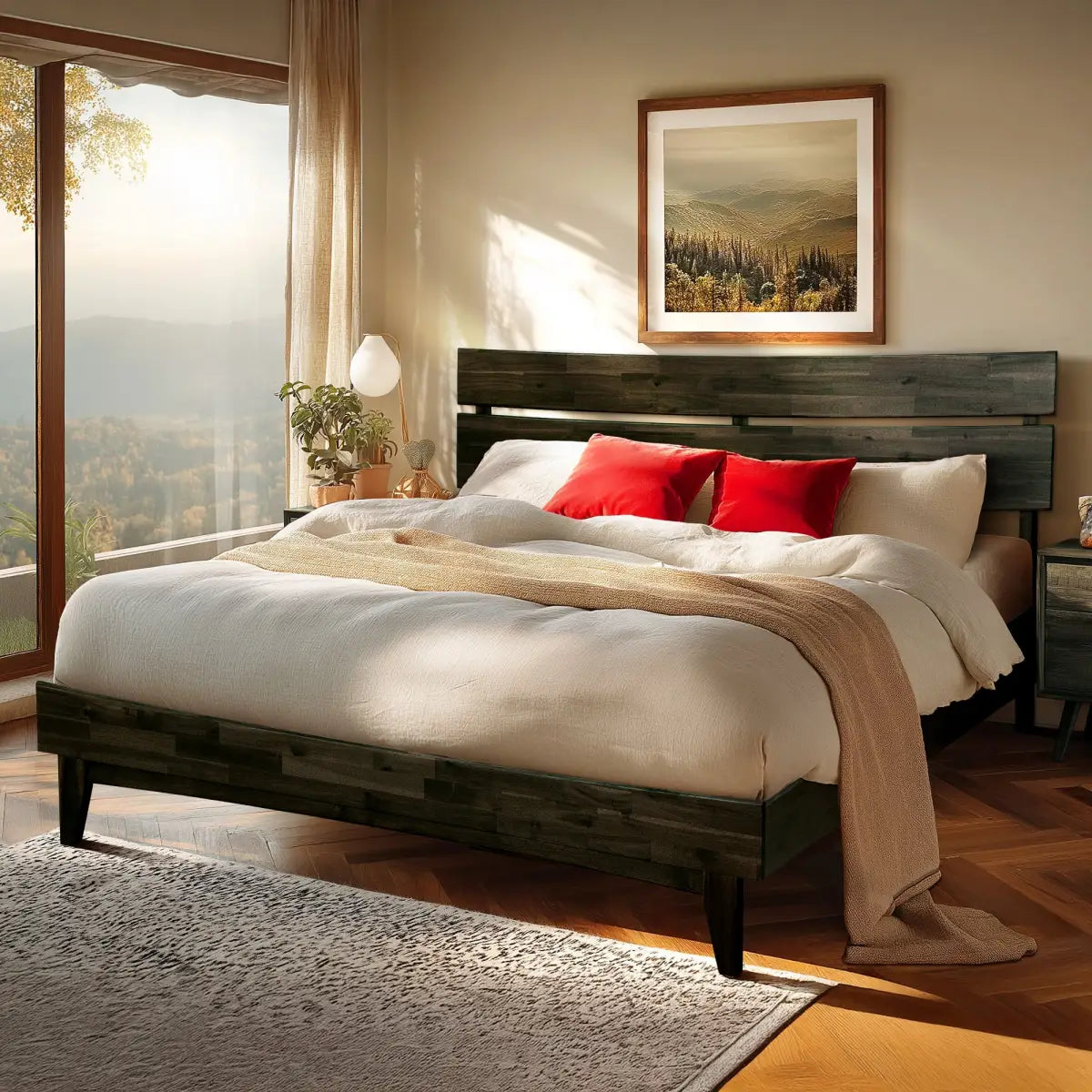 Solid Wood Bed Frame - Acacia - Stylish Bedroom - Megsu