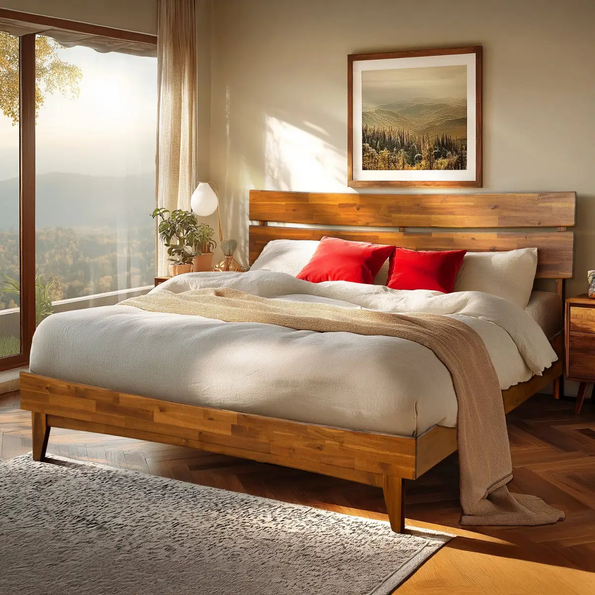 Solid Wood Bed Frame - Acacia - Stylish Bedroom - Megsu