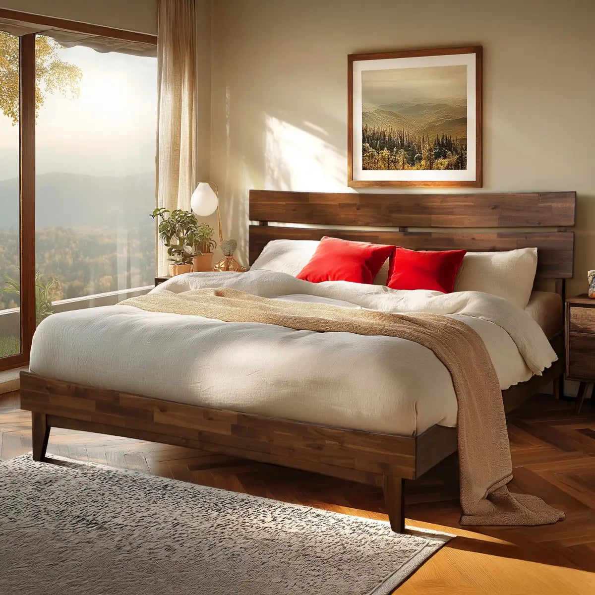 Solid Wood Bed Frame - Acacia - Stylish Bedroom - Megsu