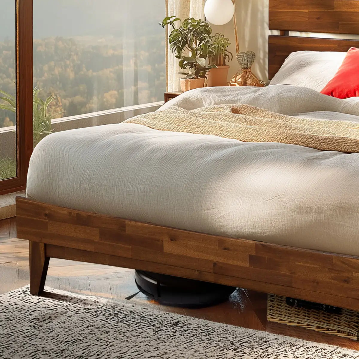 Solid Wood Bed Frame - Acacia - Stylish Bedroom - Megsu