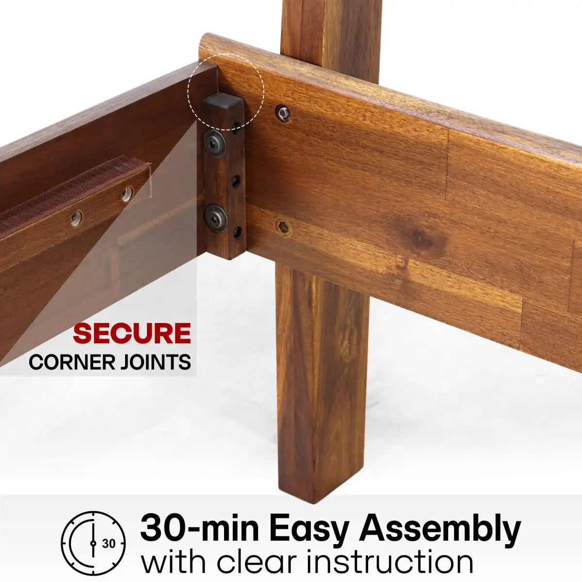 Solid Wood Bed Frame - Acacia - Stylish Bedroom - Megsu
