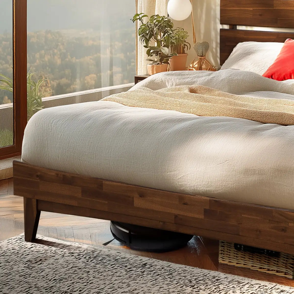 Solid Wood Bed Frame - Acacia - Stylish Bedroom - Megsu